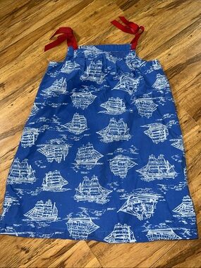 Hanna Andersson Blue Ship-Print Sundress with Red Tie Straps Size 4T